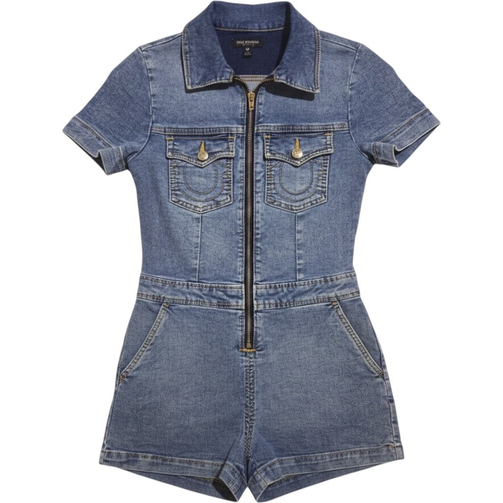 True Religion Indie Sleaze Fairygrunge Women's size Small Front Zip Short Romper